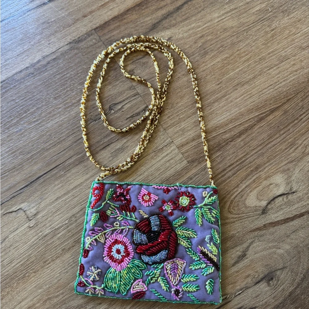 Valerie Stevens Multicolor Floral Beaded Crossbody Boho Bag